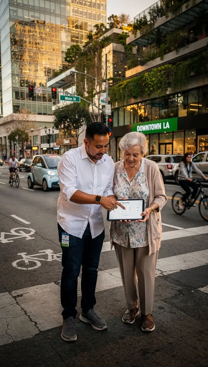 Electric vehicle charging stations integrated into a city street with residential buildings in the background.